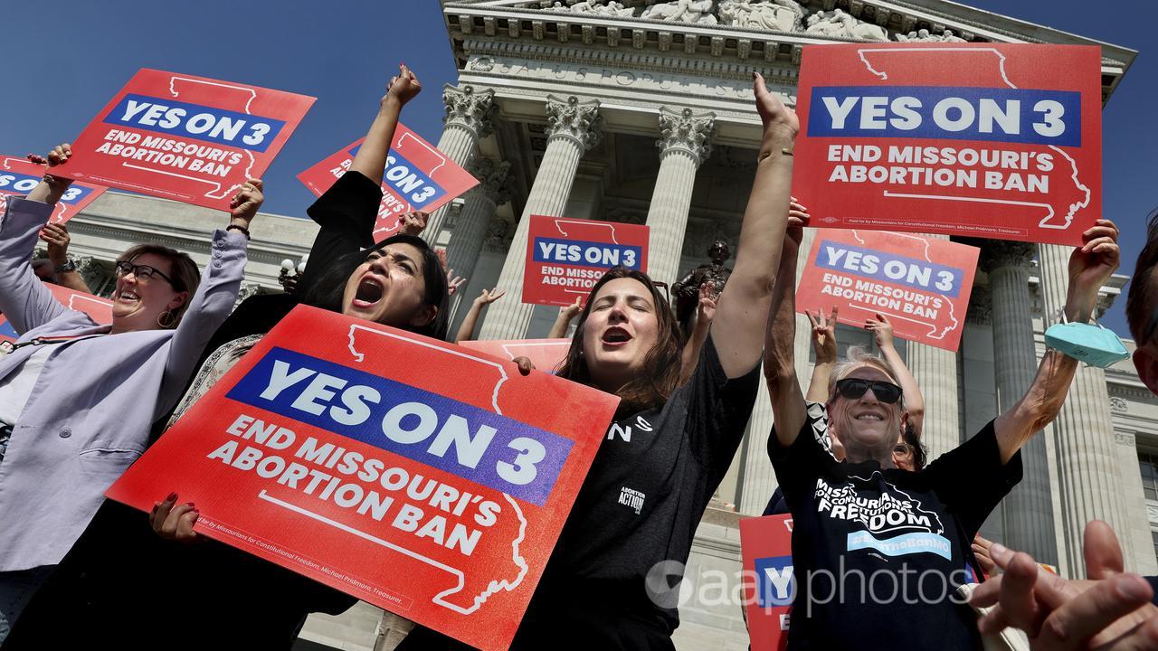 Abortion rights campaigners outside the Supreme Court in Missouri.