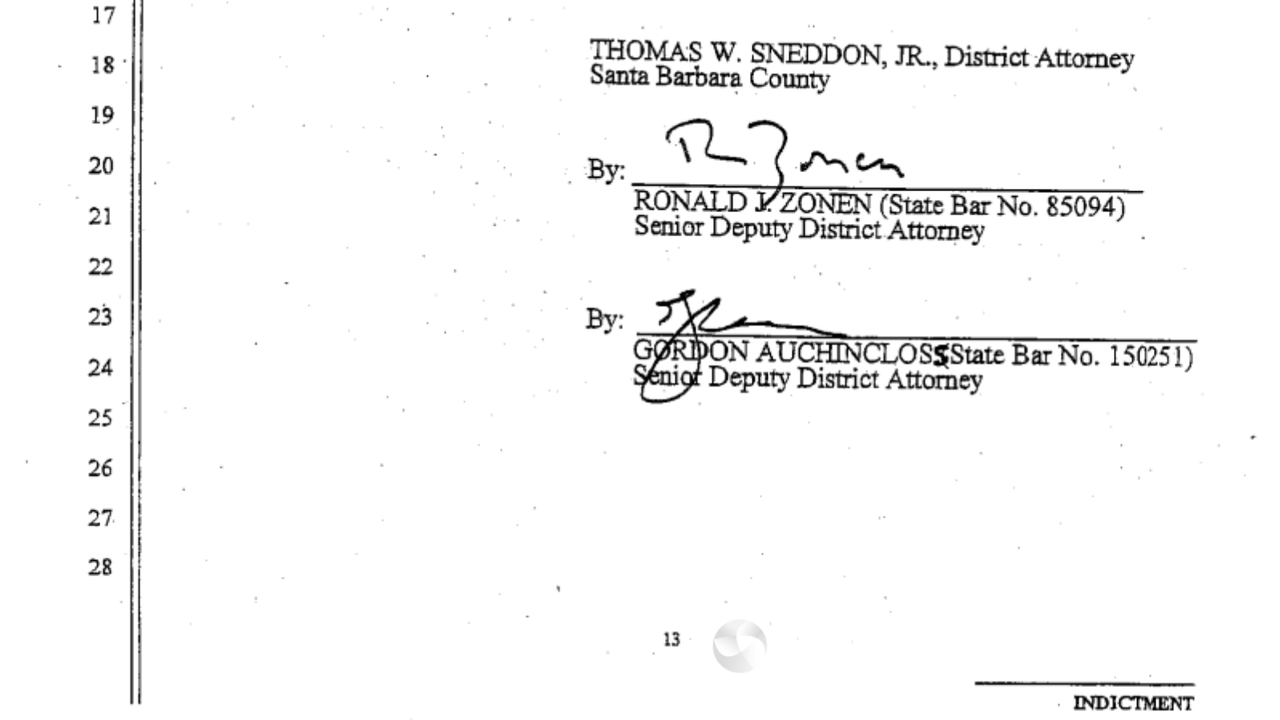 Signatures on the court documents of Michael Jackson trial.