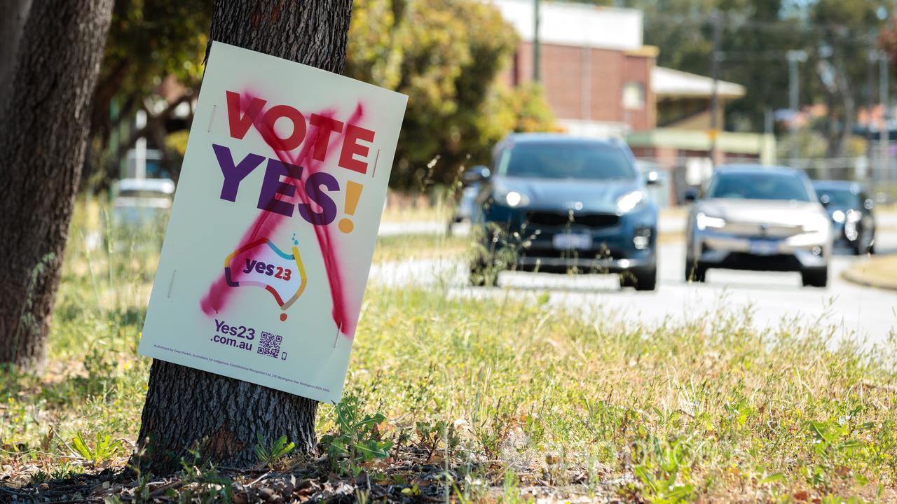 A defaced Vote Yes sign in Bassendean in Perth