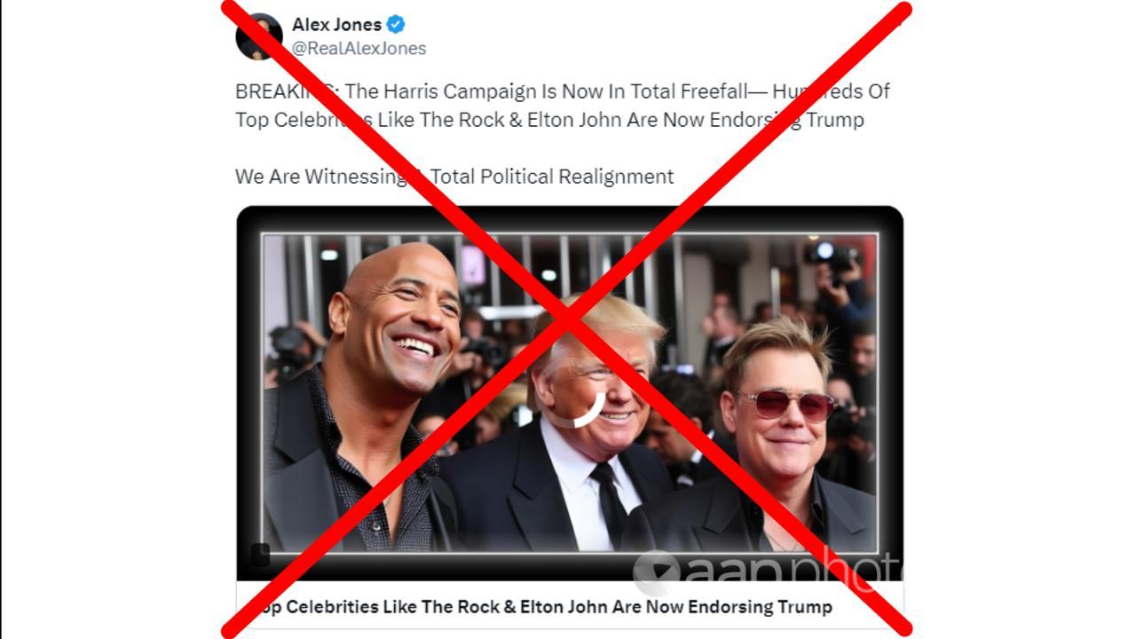 Alex Jones tweet saying Elton John and The Rock endorsed Trump