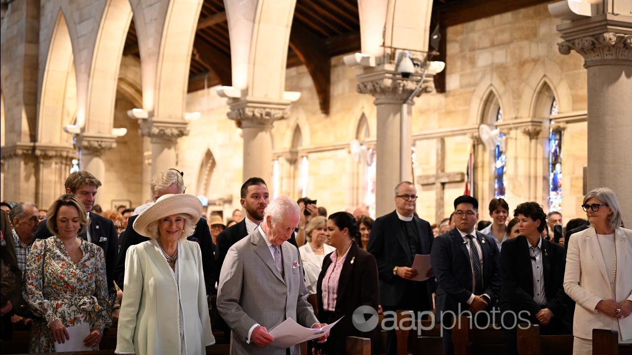 King Charles and Queen Camilla at church service