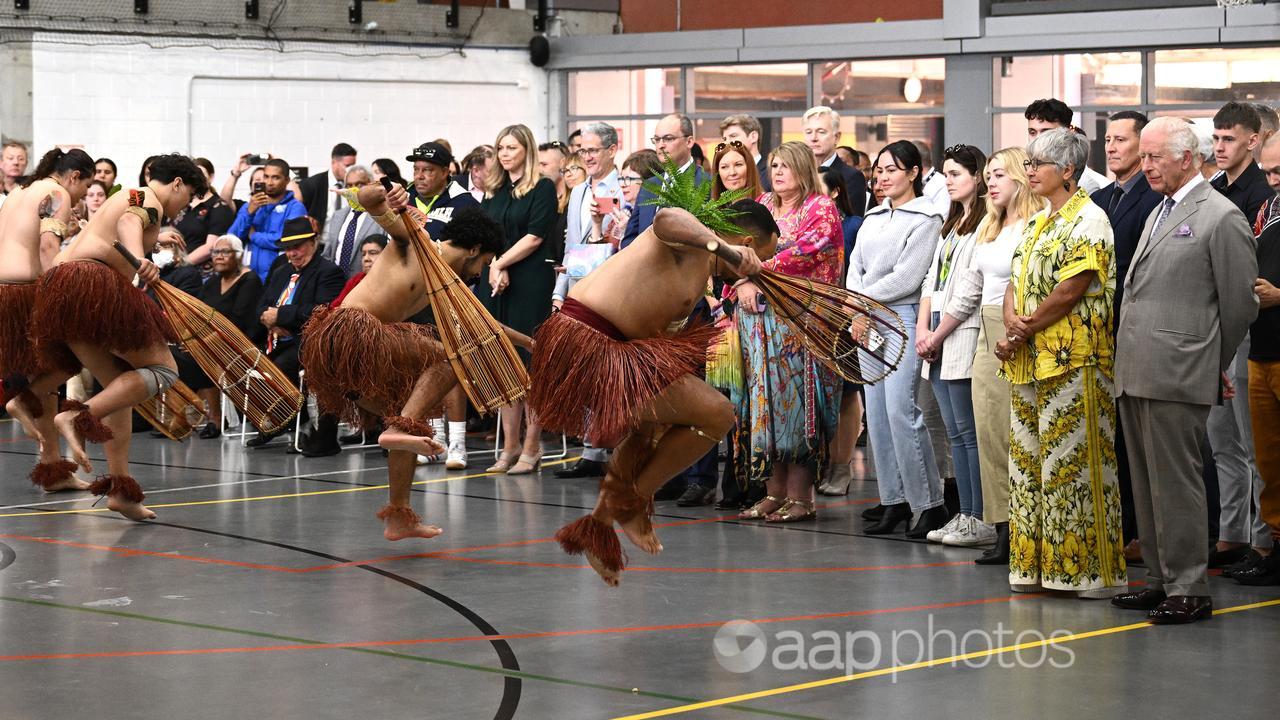 King Charles watches a traditonal dance performance in Sydney