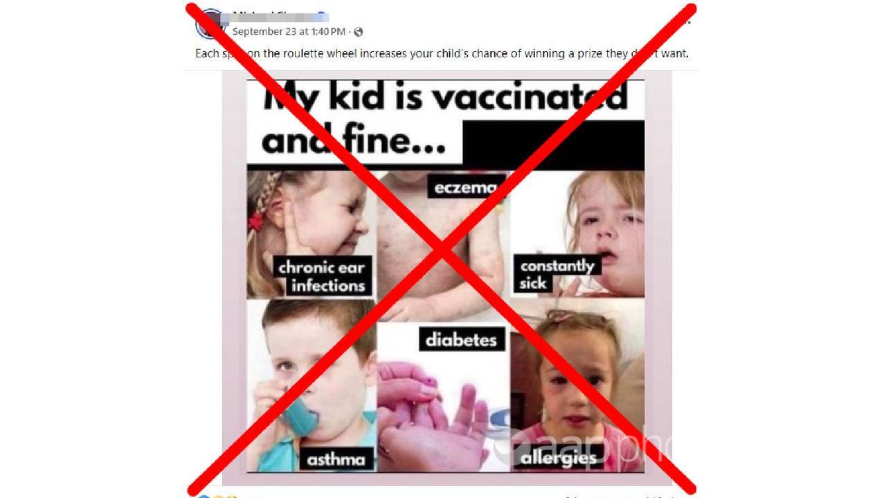 A screenshot of a misleading social media post about child vaccines. 