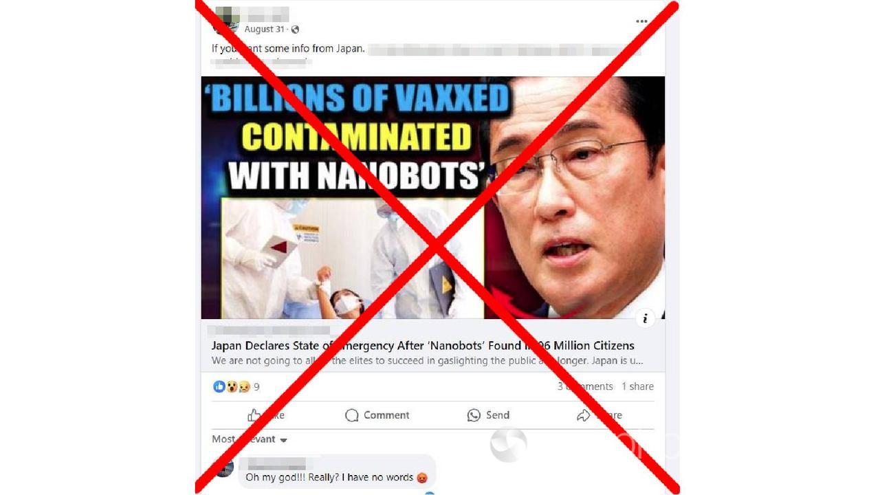 Screenshot of a false Facebook post about nanorobots in Covid Vaccine.