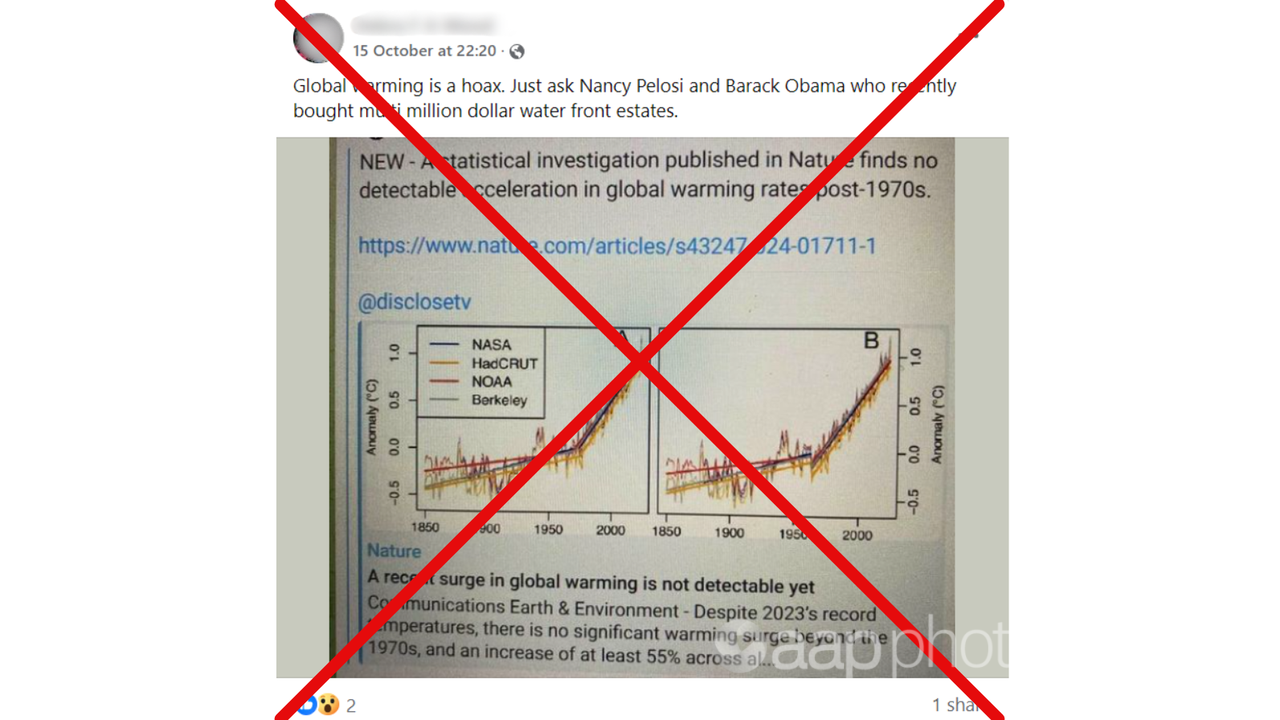 Facebook post claiming global warming is a hoax