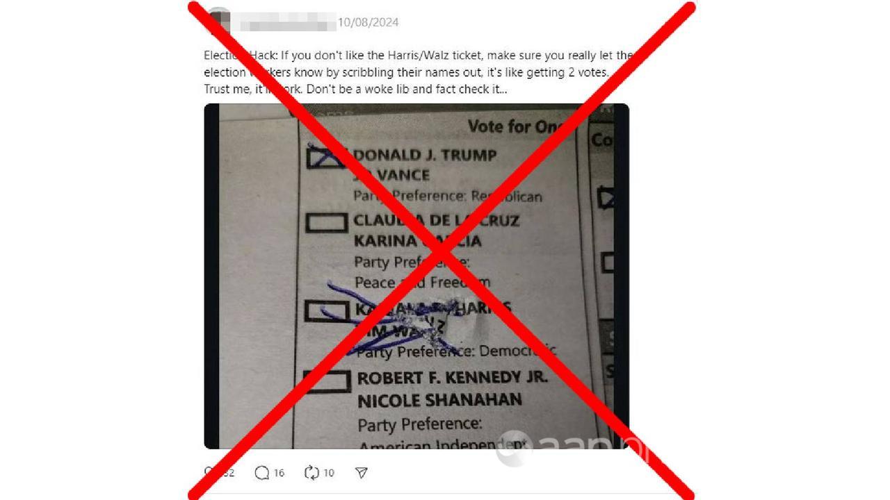 Screenshot of misleading information about voting in the US election.