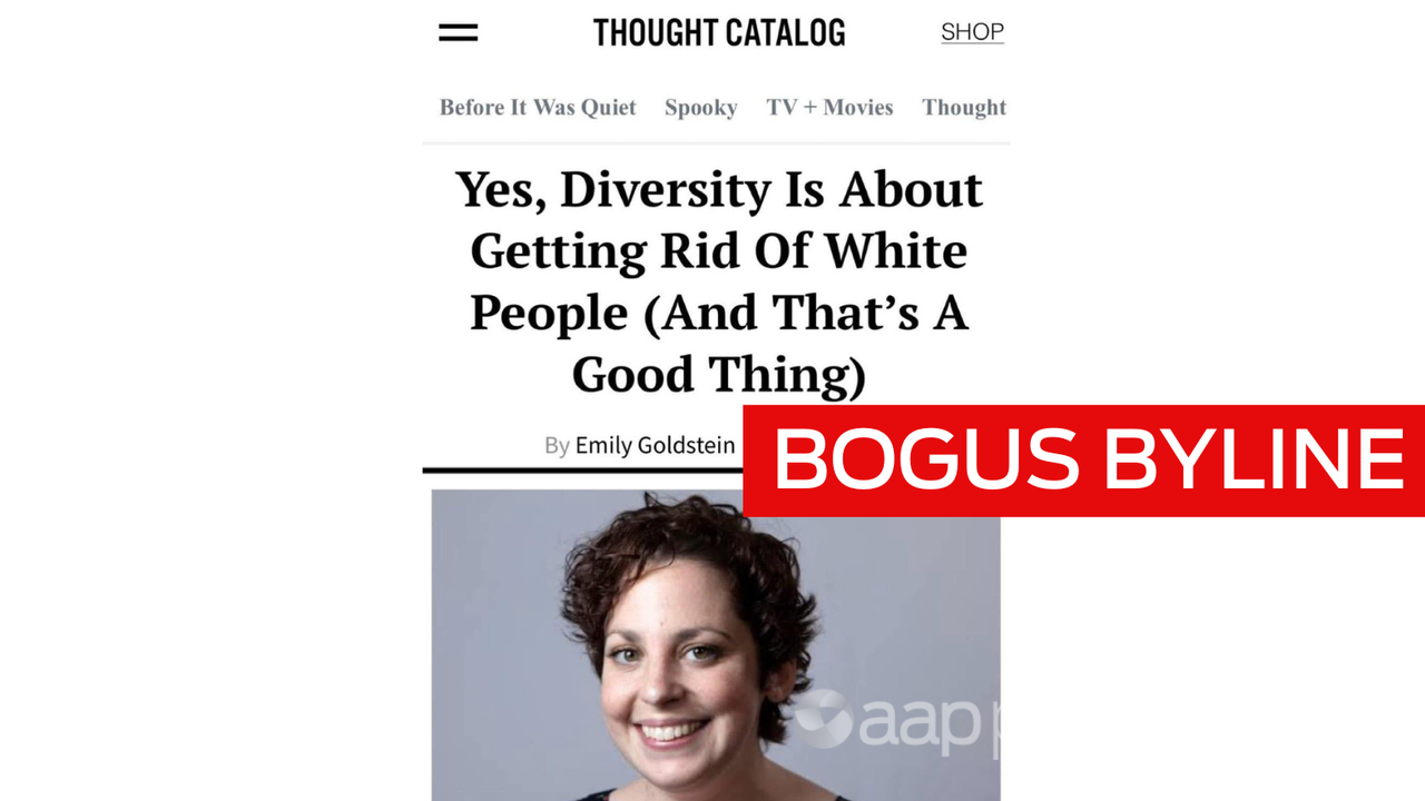 BOGUS BYLINE: Fake Emily Goldstein byline on White genocide article.