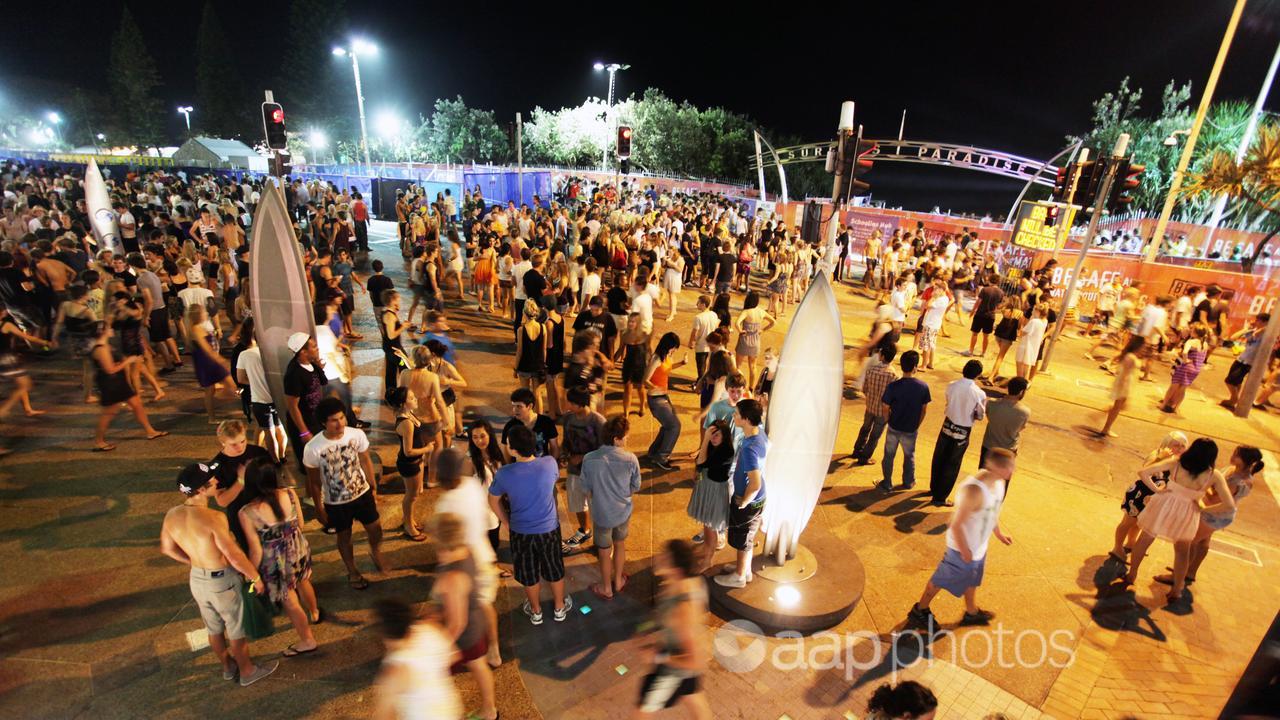 Crowds gather for schoolies celebrations on the Gold Coast