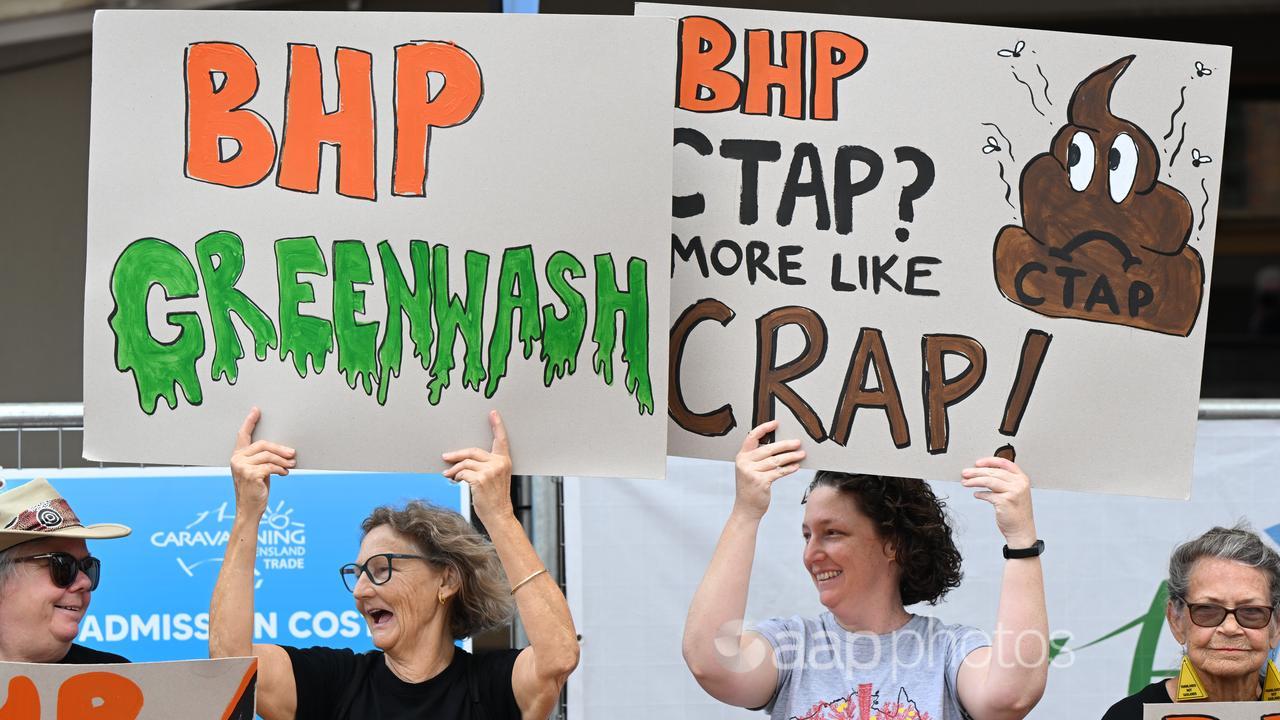 Environmental protesters outside BHP's AGM 