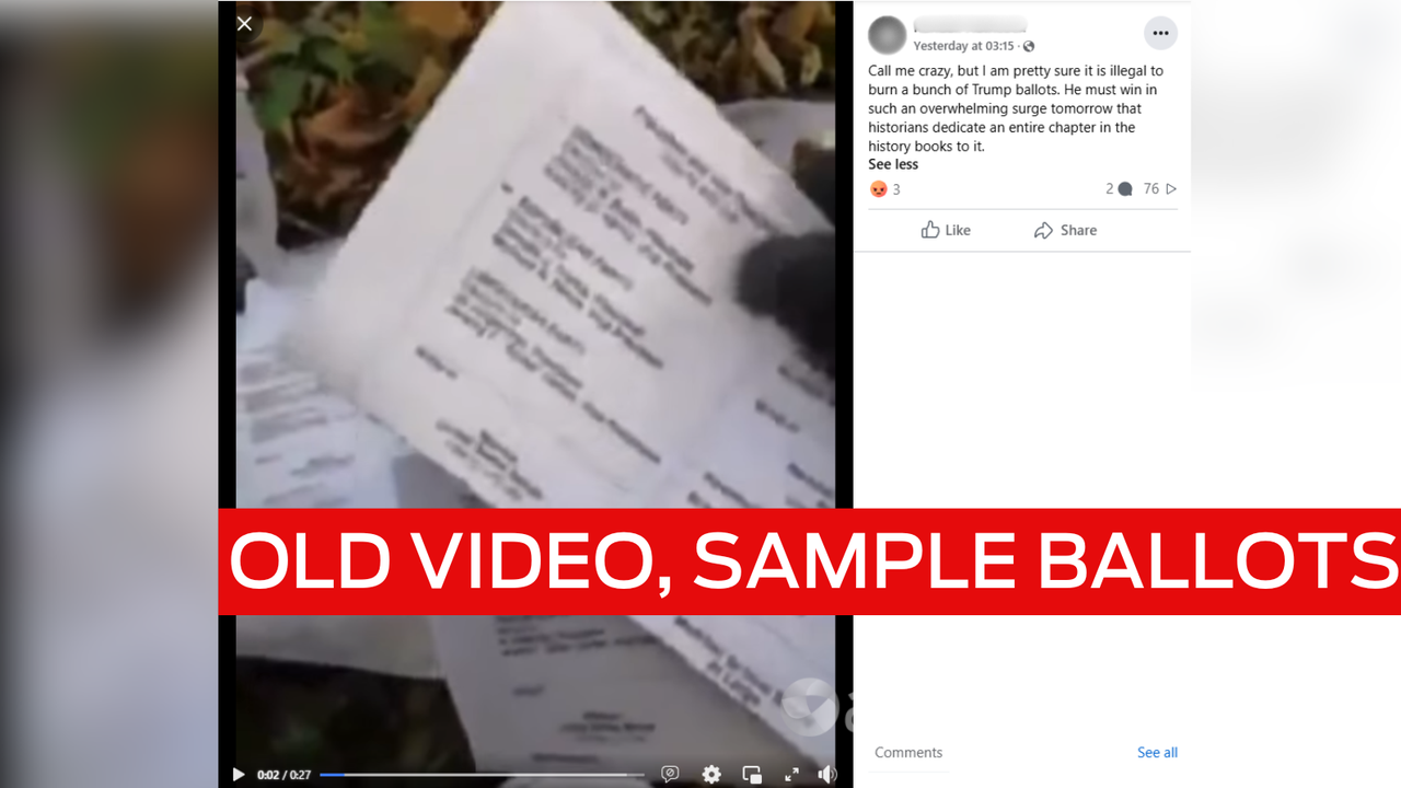 Facebook video of sample Trump ballots being burned