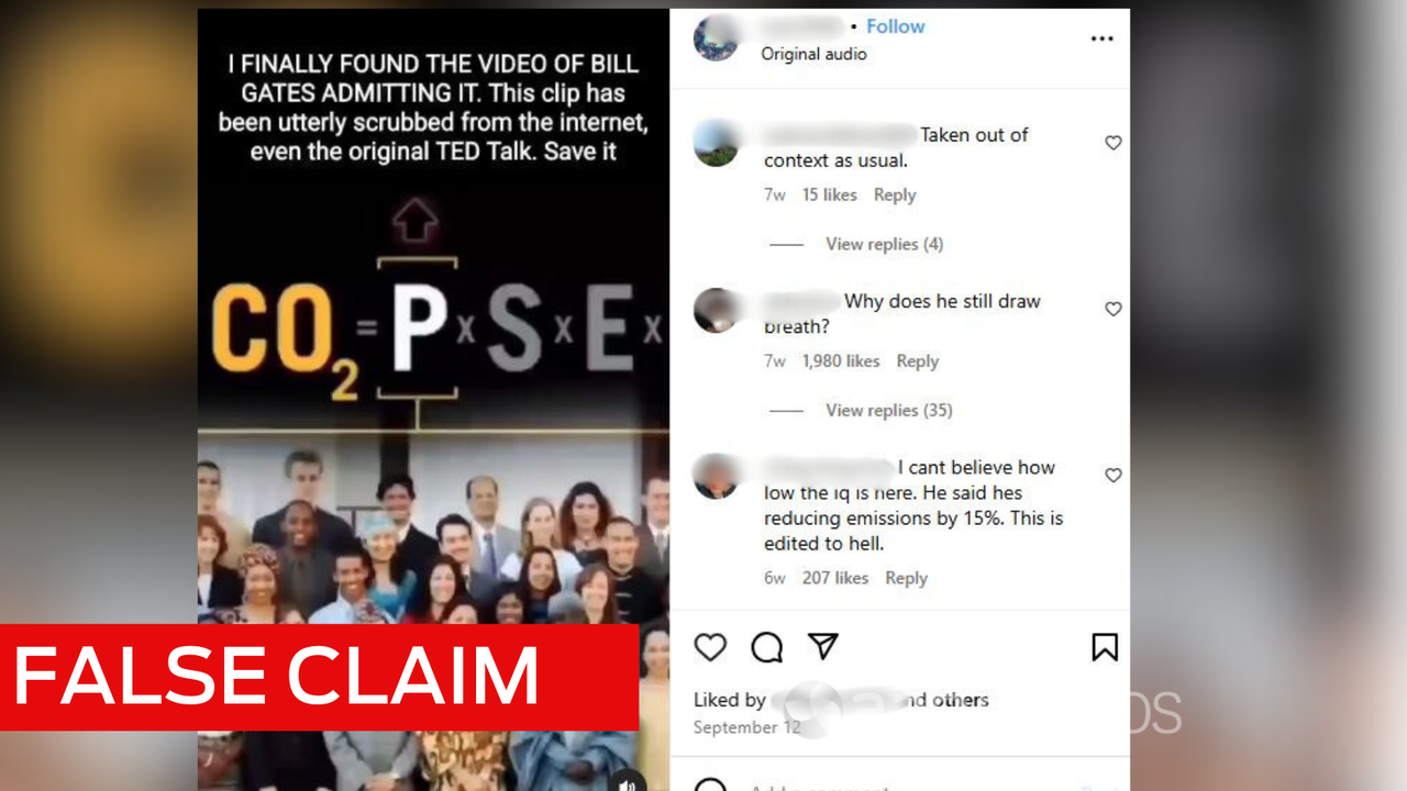 Screenshot of an Instagram post containing false information about Bill Gates.