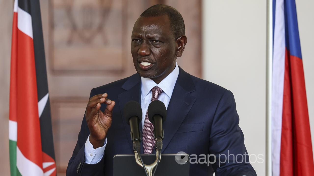 Kenyan President William Ruto speaks at a press conference