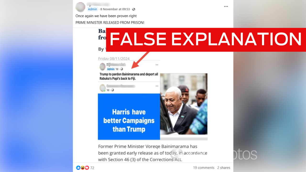 Facebook post claiming Donald Trump pardoned Frank Bainimarama