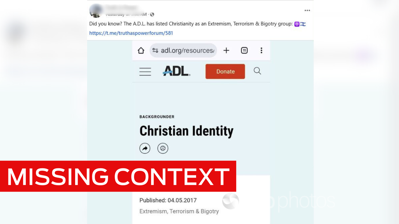 Cut to FACEBOOK POST CLAIMING ADL NAMELY EXTREME CHRISTIANITY