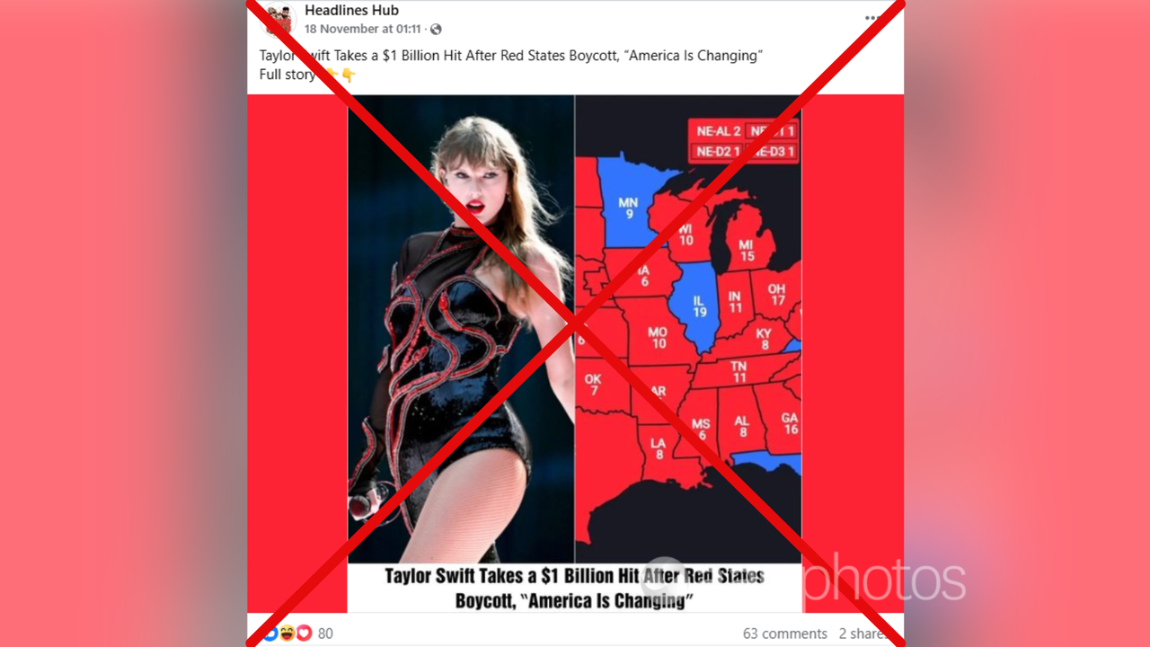 Facebook post about fake Taylor Swift story: Blue States Only Tour.