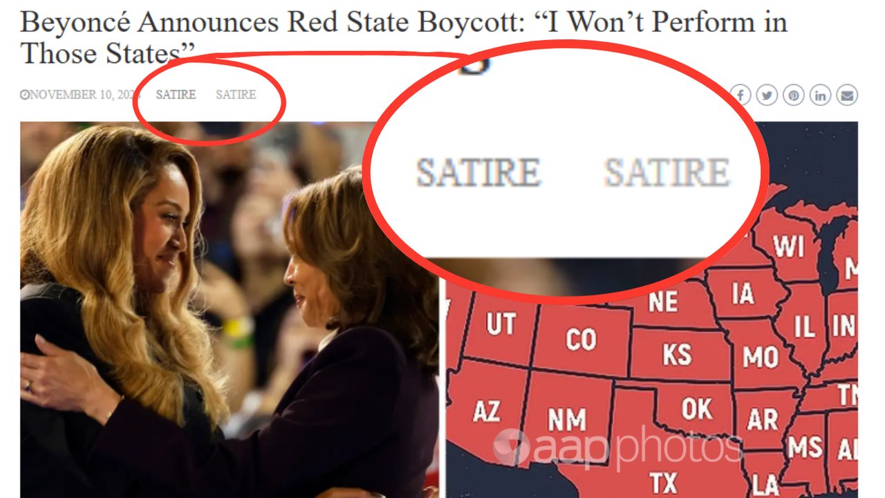 Fake 'SATIRE' story about Beyonce refusing to perform in red states