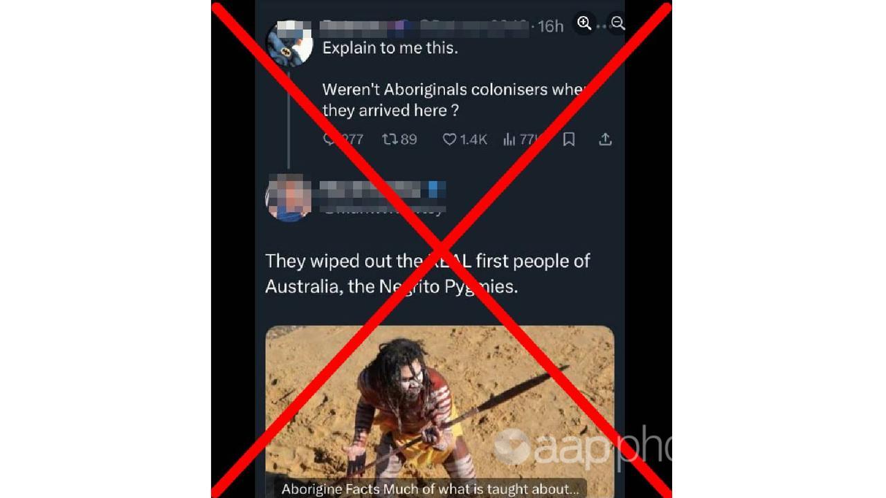 Screenshot of a misleading post about Indigenous Australians.