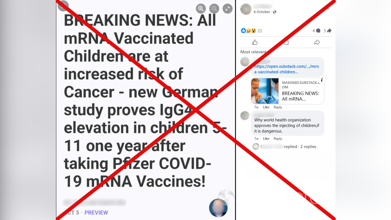 Facebook post claiming IgG4 and COVID vax cancer link