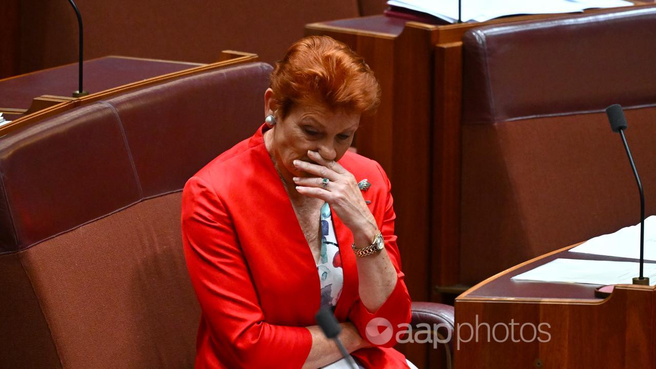 Senator Pauline Hanson during a motion to suspend Lidia Thorpe