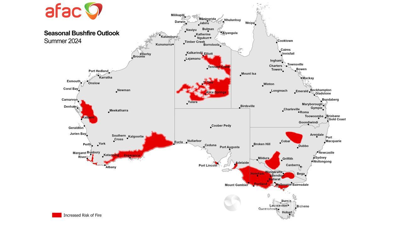 Map showing increased bushfire risk across Australia