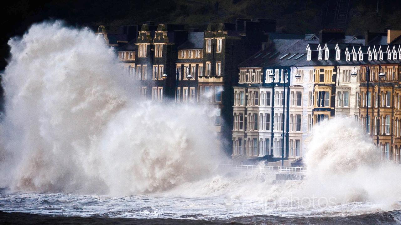 Giant waves threaten homes and hotels, Aberystwyth, West Wales