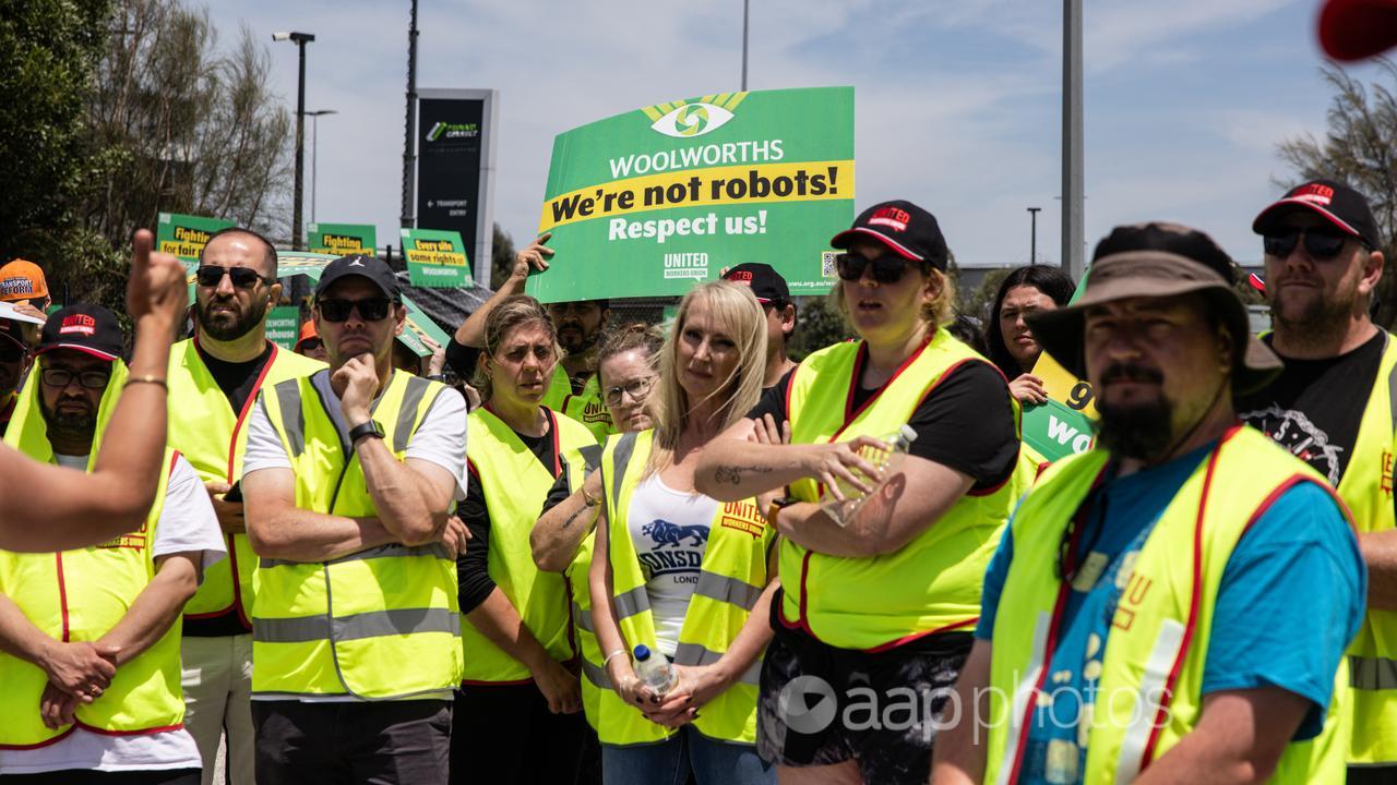 Woolworths warehouse workers participate in a strike