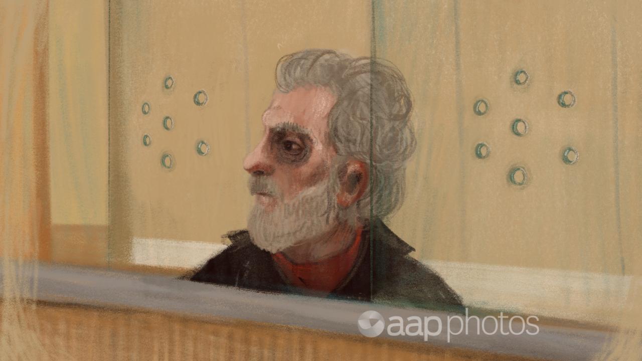 A supplied courtroom sketch shows Perry Kouroumblis