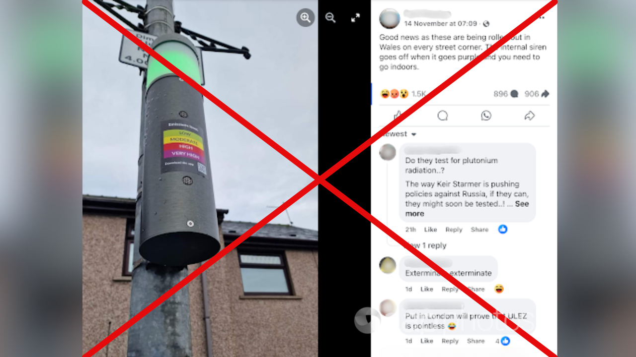 Crossed out Facebook post about air quality sensors in Wales.