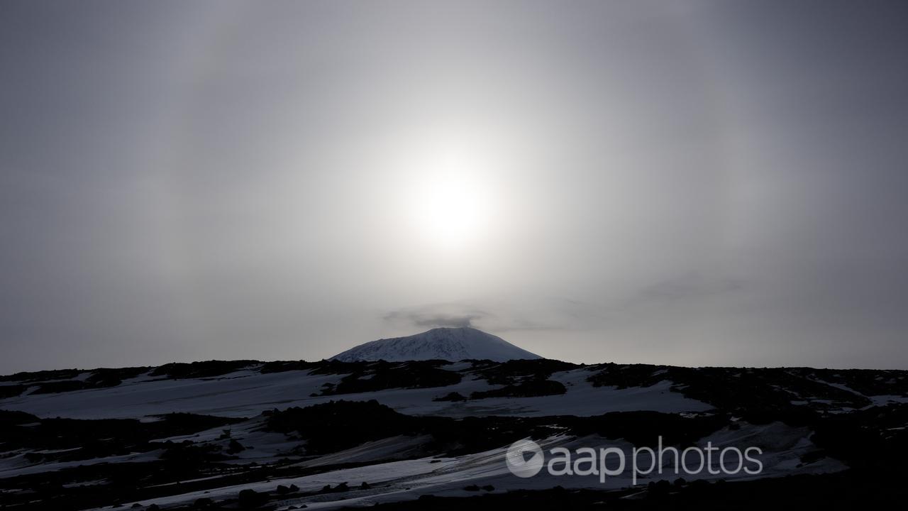 The volcano Mt Erebus, on Ross Island, Scott Base in Antarctica