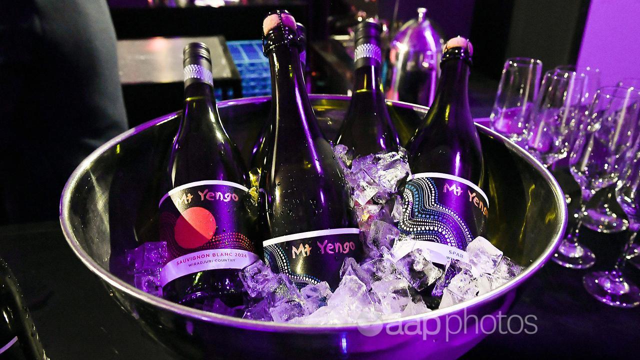 Mt. Yengo wine chilling in a metal bowl filled with ice