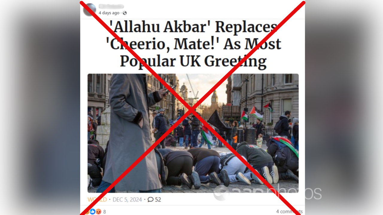 Facebook post claiming Allahu akbar now most popular UK greeting