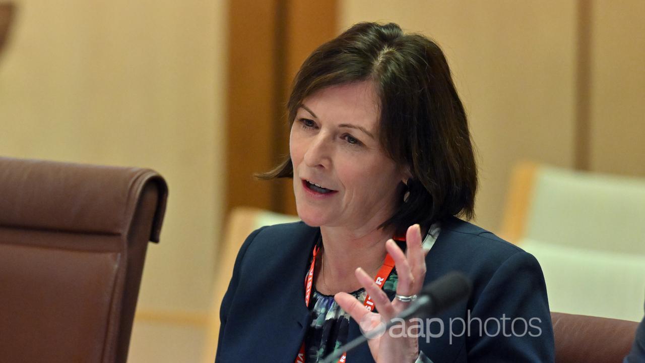 Woman speaking at senate hearing.