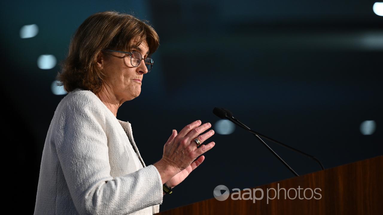 RBA Governor Michele Bullock speaks at podium