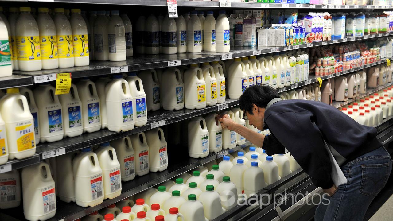 Milk section of a supermarket.