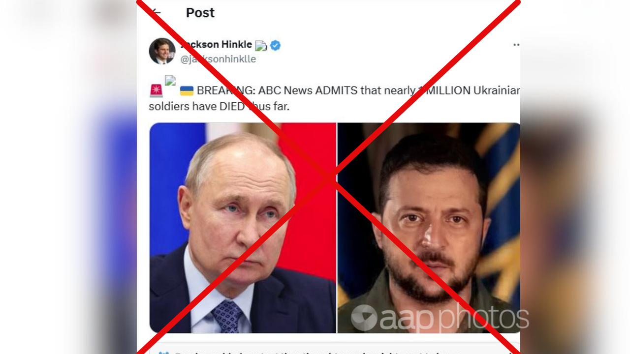 Screenshot of an X post containing fake news about the war in Ukraine.