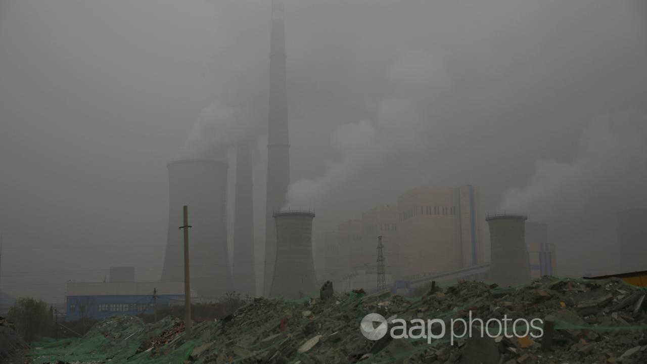 Heavy pollution around a power plant in Beijing, China.