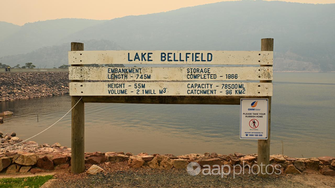 Signage is seen for Lake Bellfield in Halls Gap