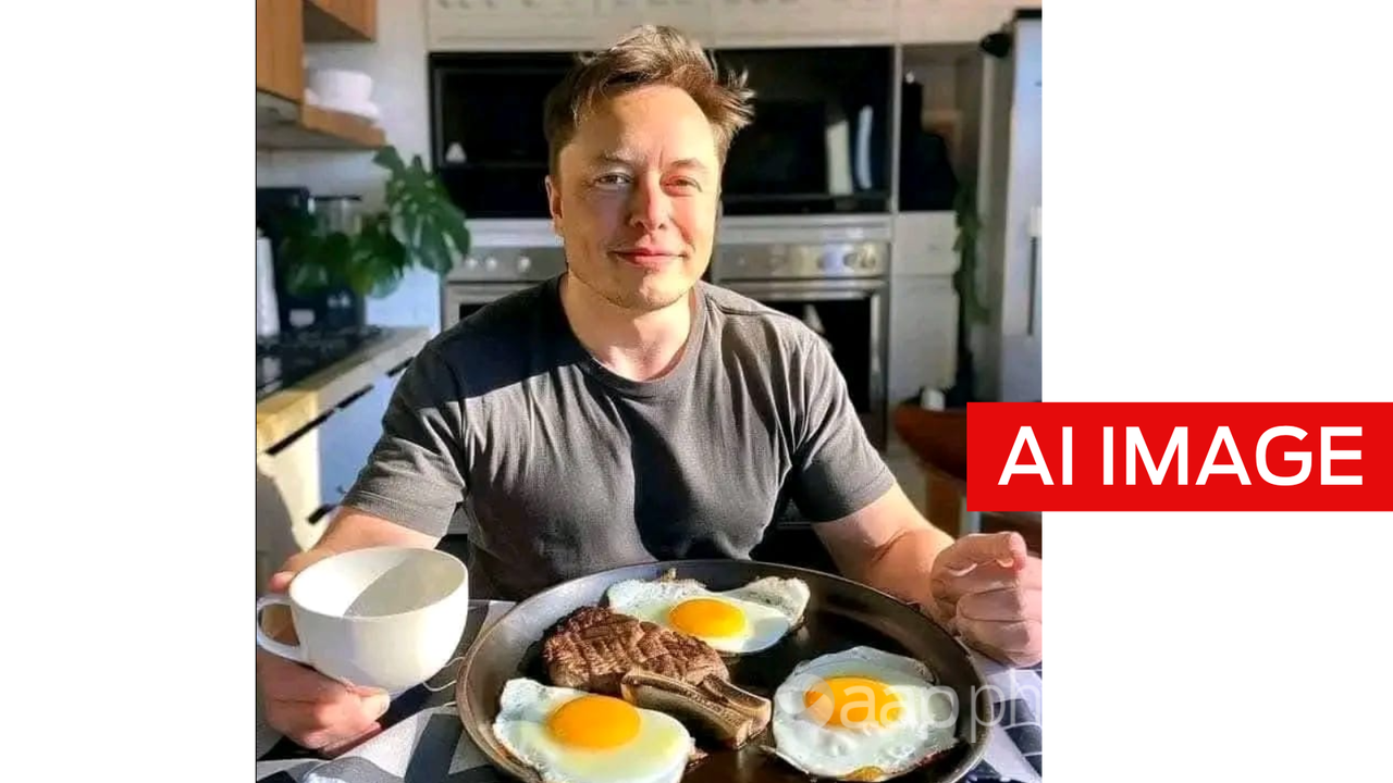 Fake AI image of Elon Musk eating breakfast.