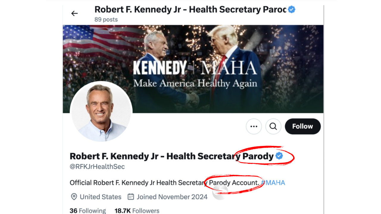 Former parody X account @RFKJrHealthSec