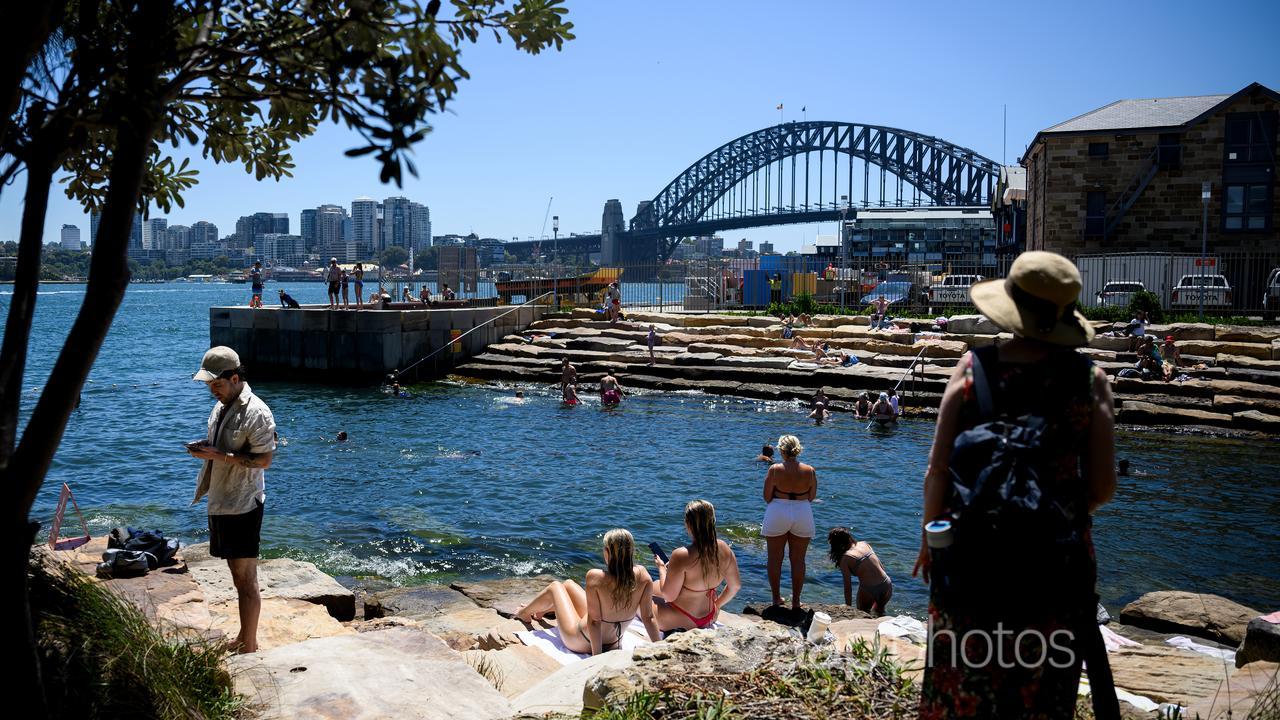 Swimming and sitting in the sun at Barangaroo in Sydney