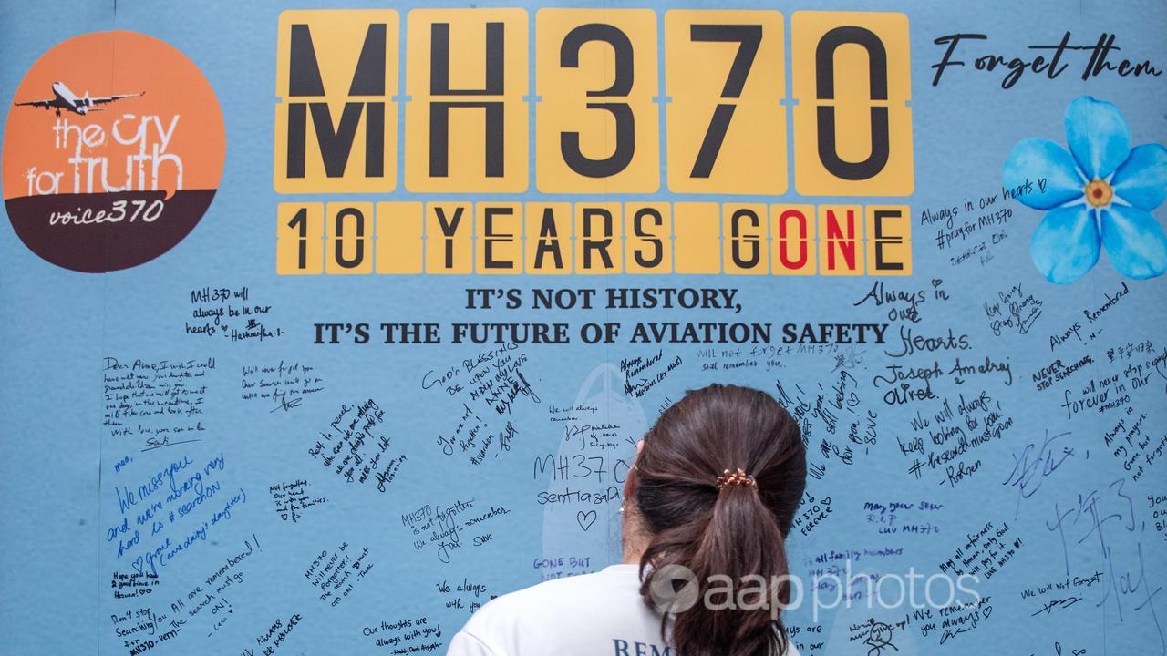 A memorial wall remembering MH370 ten years after it disappeared.