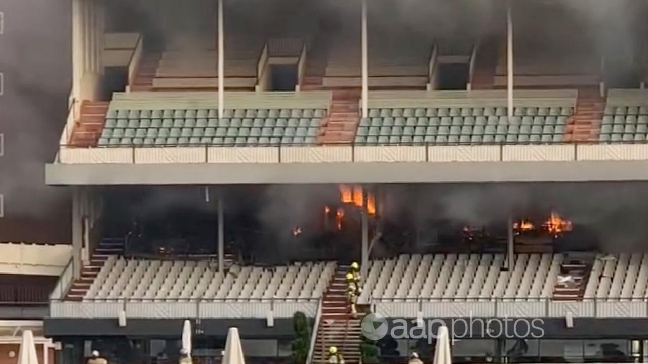 Caulfield racecourse grandstand fire.