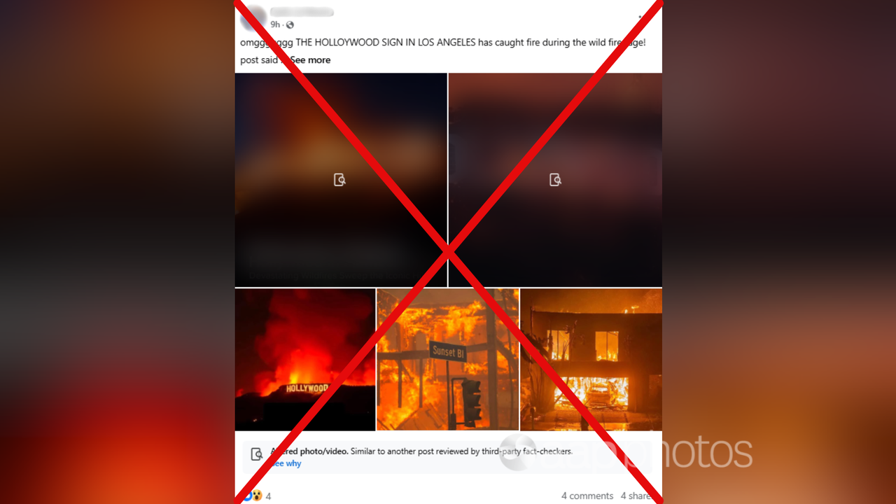 Facebook post claiming Hollywood sign is on fire