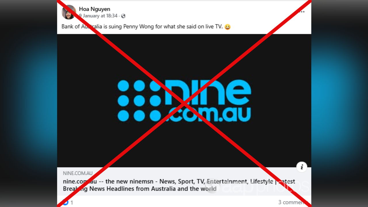 Facebook post linking to a fake News Corp article about Penny Wong