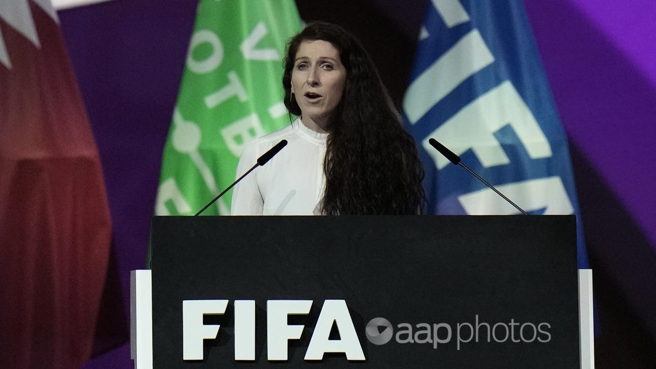 Norway soccer official Lise Klaveness speaks at  FIFA congress, Doha