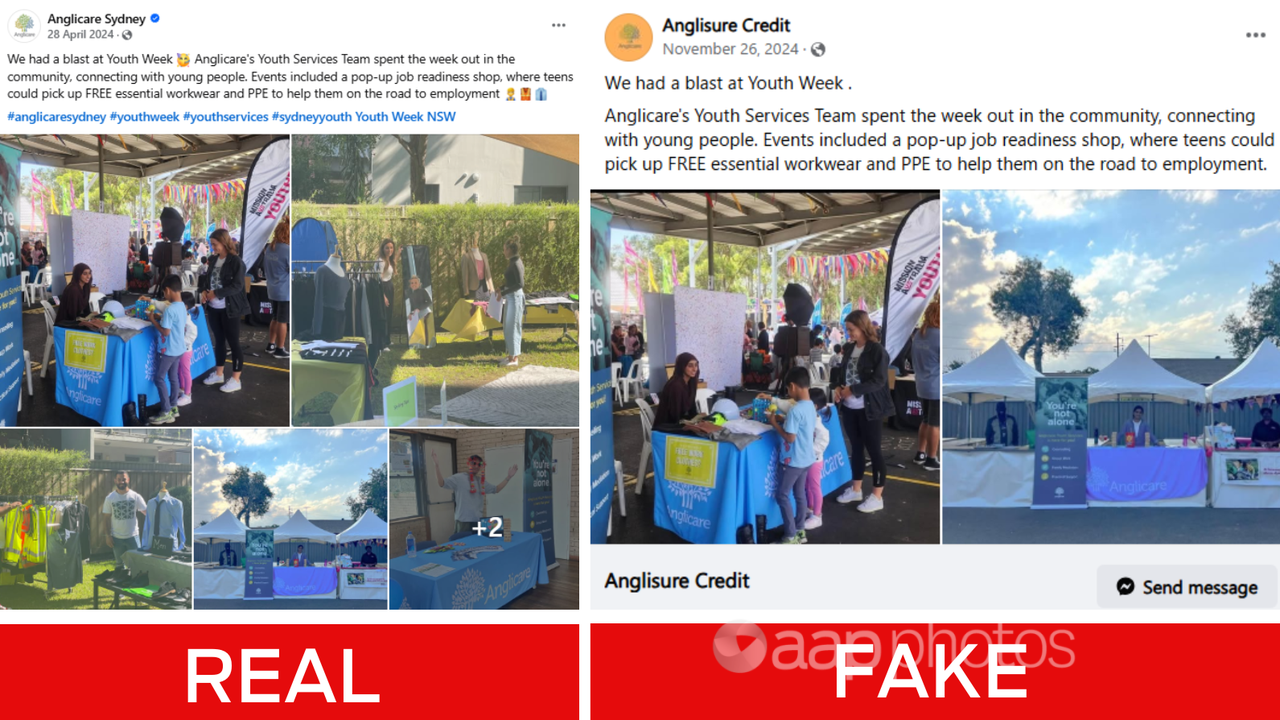 Real and fake Facebook posts from Anglicare