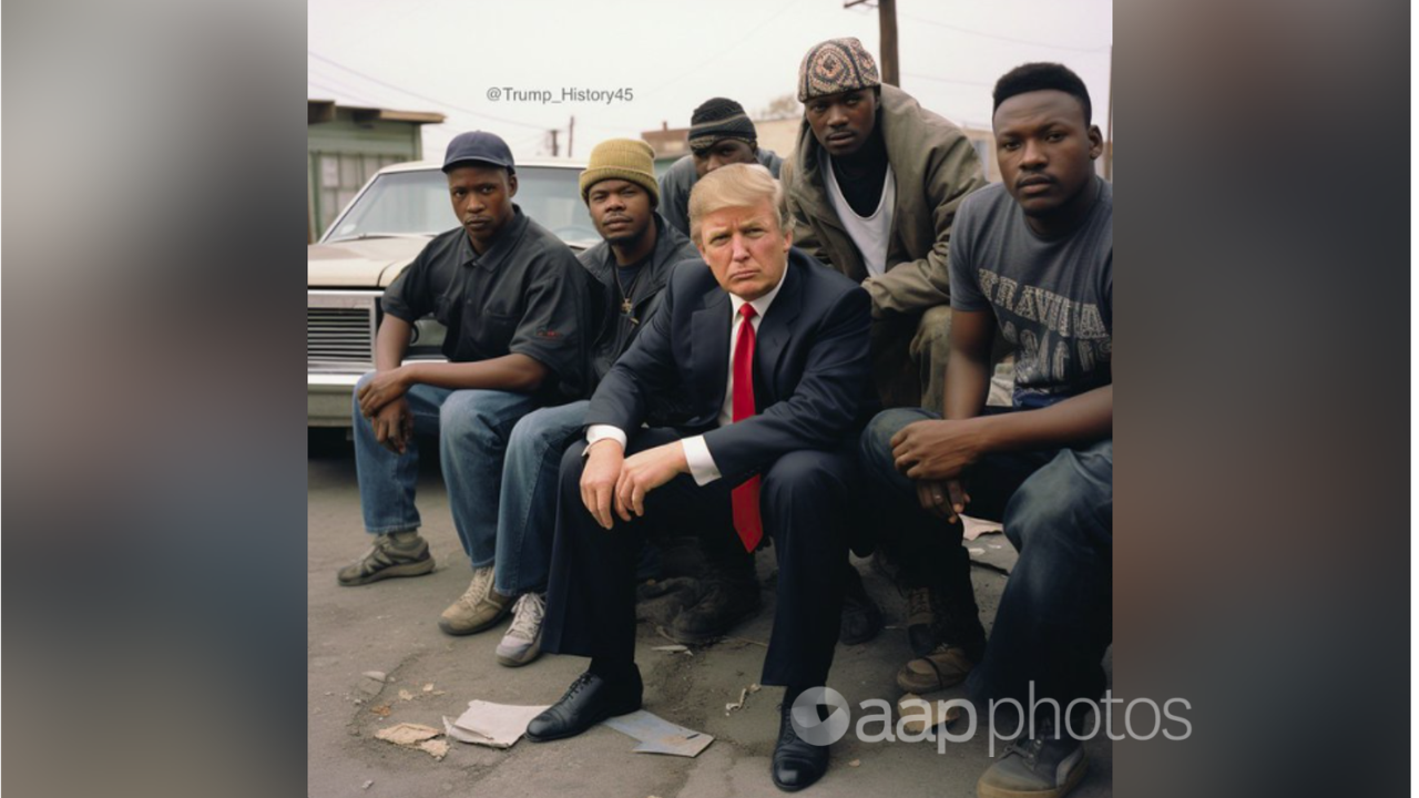 Fake AI image of Donald Trump surrounded by African American men.