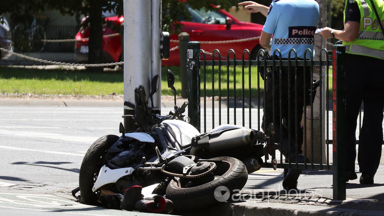 The scene of a motorcycle crash.