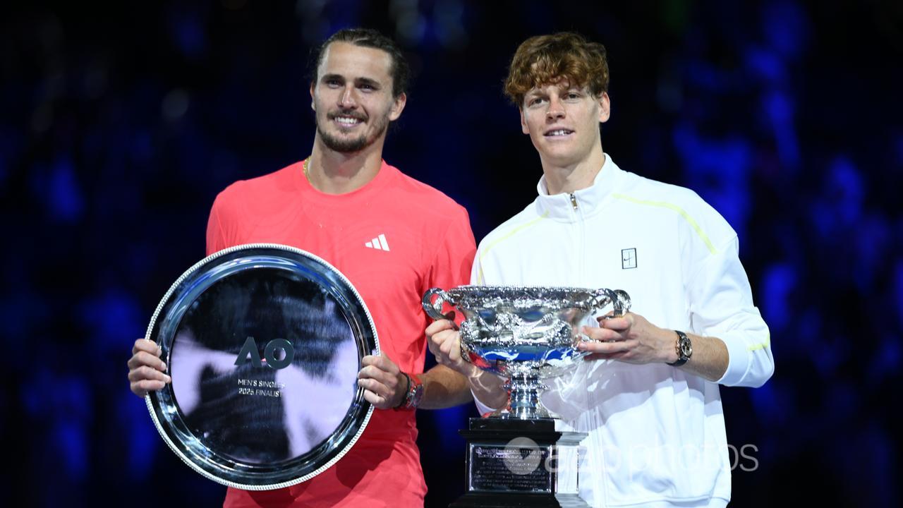 Alexander Zverev of Germany  poses with Jannik Sinner.